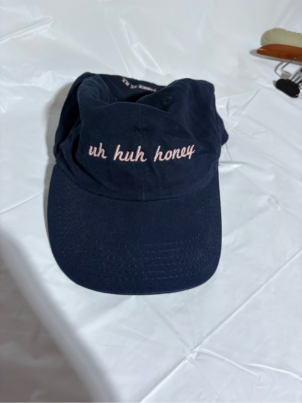 J. Galt Navy Baseball Cap with Pink Script Embroidery